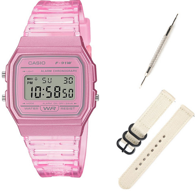CASIO 卡西歐 數位電子錶 F-91WS-4D + NATO錶帶 + 工具組