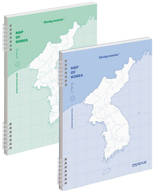 뮤니드 스프링 한반도 지도 코넬 그리드 노트 2종 세트, 블루, 그린, 1세트