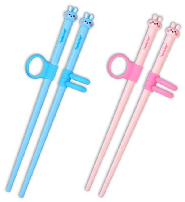 큐트미 토끼 교정 젓가락 2p 세트 MP566, 핑크, 블루, 1세트