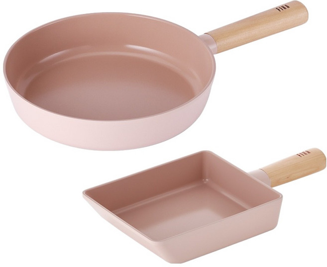 NEOFLAM 台灣原廠公司貨 FIKA系列雙鍋組, 1套, 15公分玉子燒鍋 + 24公分平底鍋, 蜜桃色