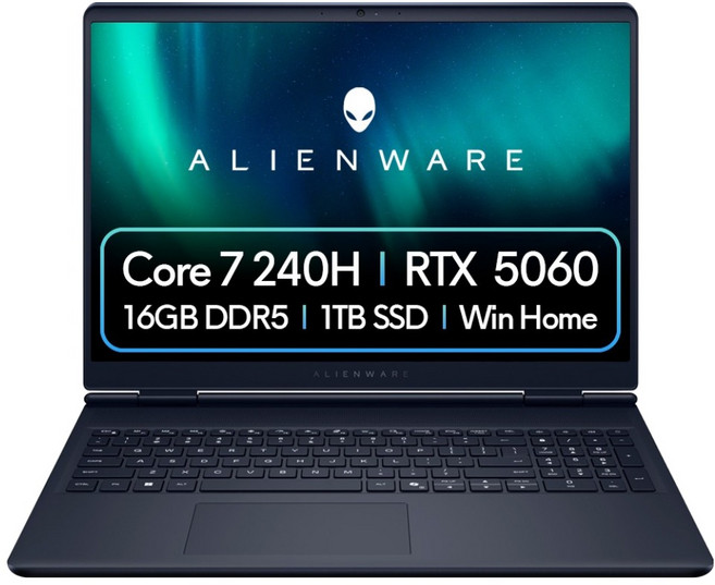 델 2025 에일리언웨어 오로라 16 코어7 인텔 14세대 지포스 RTX 5060, 인터스텔라 인디고, 1TB, 16GB, WIN11 Home, DAC16250-WH04KR