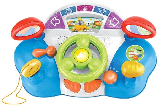 HUANGER 嬰兒聲光方向盤, 1個, 白色 + 藍色