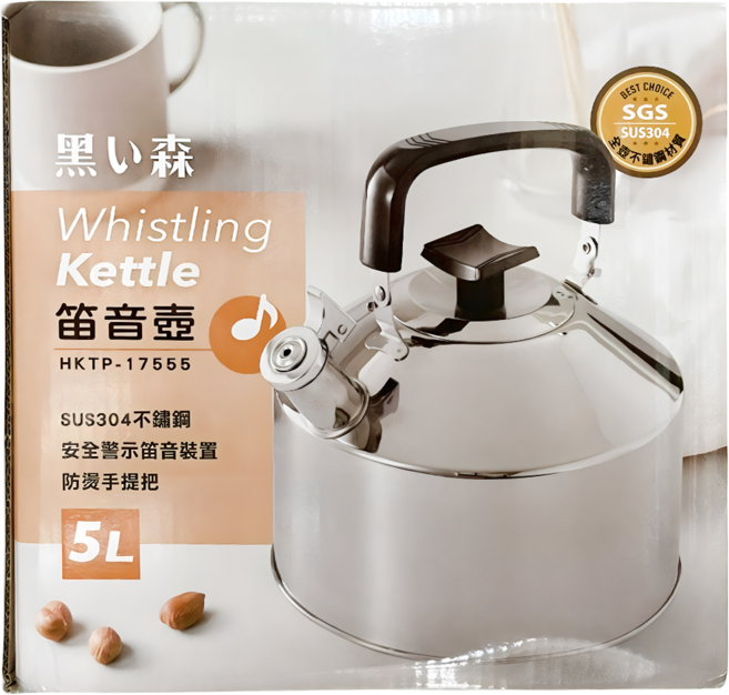 HouseKeeper 妙管家 黑之森 笛音壺, 1個, 5L, 不鏽鋼色