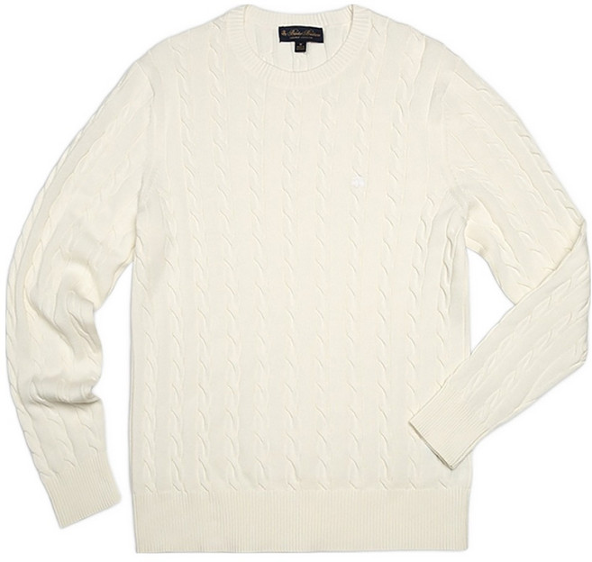 브룩스브라더스 남성용 수피마 코튼 크루넥 케이블 로고 스웨터