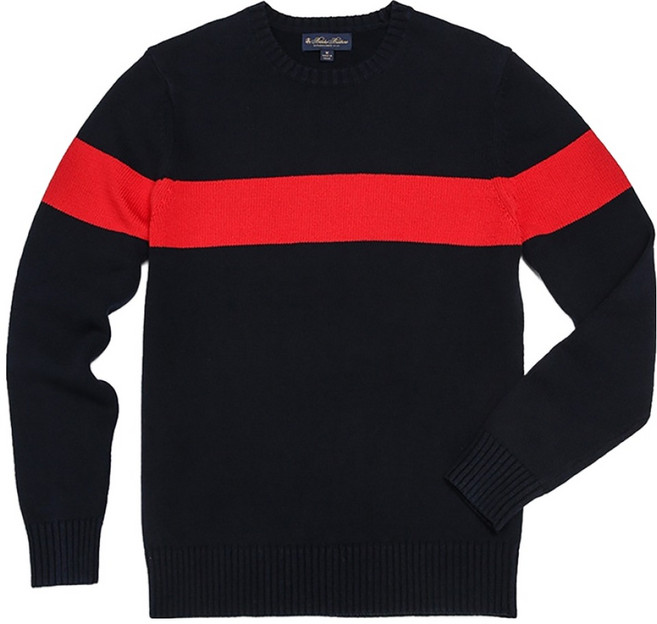 브룩스브라더스 남성용 코튼 아카이브 체스트 스트라이프 크루넥 스웨터