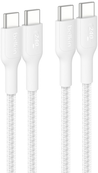 벨킨 C타입-C타입 240W 브레이디드 고속 충전 케이블 CAB025fq1MWH2PK, 화이트, 2개, 1m