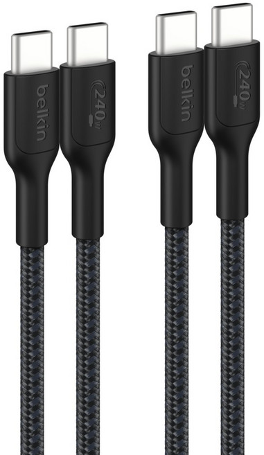 벨킨 C타입-C타입 240W 브레이디드 고속 충전 케이블 CAB025fq2MBK2PK, 블랙, 2개, 2m