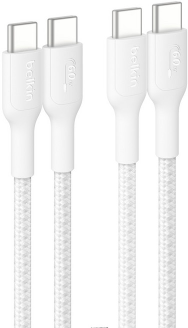 벨킨 C타입-C타입 60W 브레이디드 고속 충전 케이블 CAB024fq2MWH2PK, 2m, 화이트, 2개