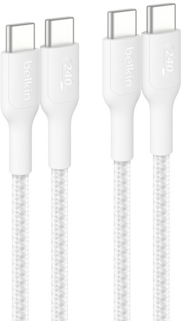 벨킨 C타입-C타입 240W 브레이디드 고속 충전 케이블 CAB025fq2MWH2PK, 화이트, 2개, 2m