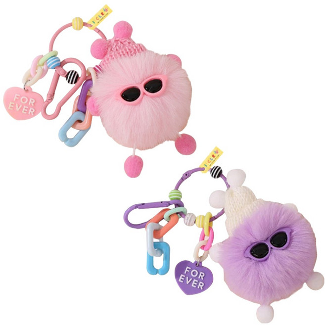 아이끌레 몽글 먼지뭉치 인형 키링 2종 세트, 9cm, 선글라스핑크 + 선글라스퍼플, 1세트