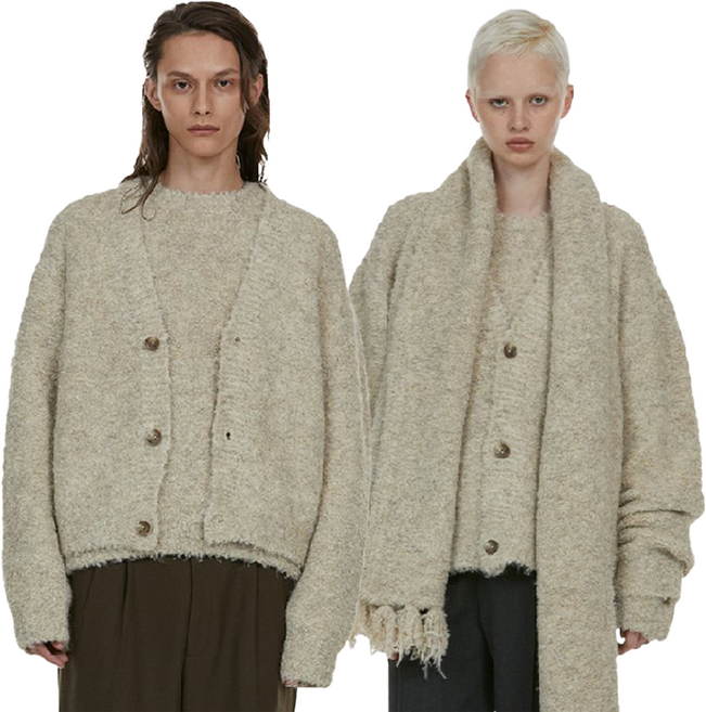 컨스트럭션 울 부클 오버 가디건