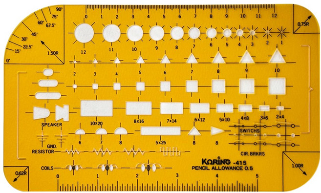 코링 템플레이트 전기기호형판 도형자 200 x 150 mm K-415, 1개