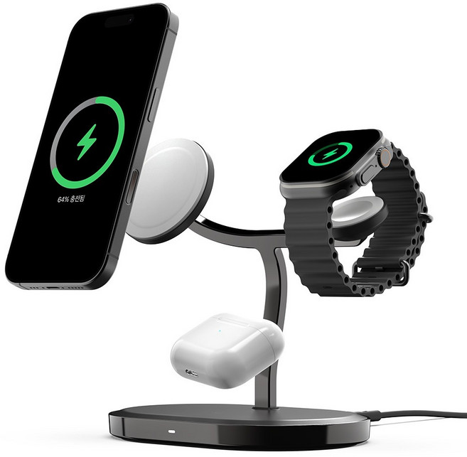 아트뮤 3 in 1 애플 MFM 맥세이프 고속 무선 충전기 MC320, 그레이, 1개