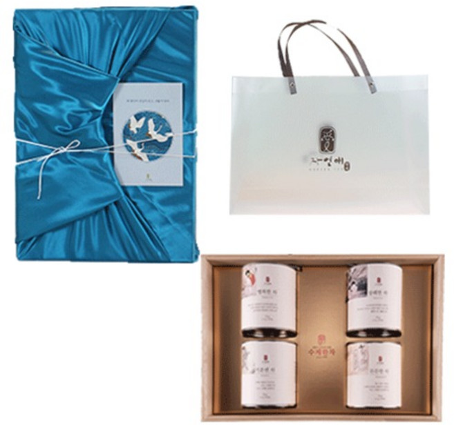 자연애 수제한차 진명차 4종 선물세트, 수제한차 진명차 4종 선물세트+ 북청 보자기 + 투명 쇼핑백, 1세트