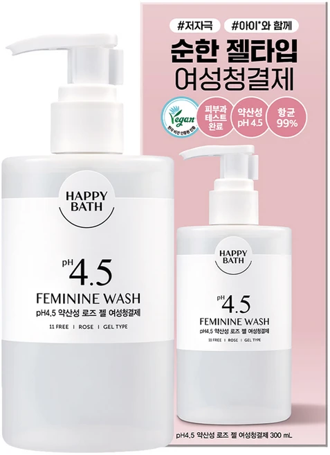해피바스 pH 4.5 약산성 로즈 젤 여성청결제, 300ml, 1개 - 쿠팡