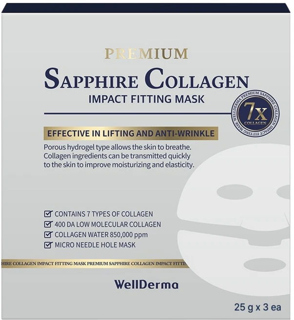 웰더마 프리미엄 사파이어 콜라겐 임팩트 피팅 마스크 25g, 3개입, 1개 - 쿠팡