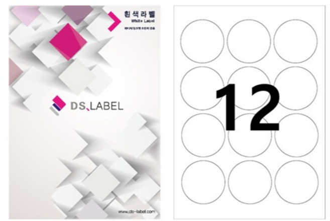 디에스라벨 원형 레이저잉크젯 흰색 DS1012, 12칸, 100개