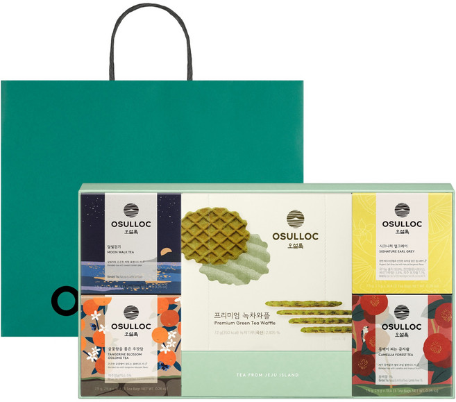 오설록 티 모먼트 선물세트 + 쇼핑백, 티백 4종 x 3p + 녹차 와플, 1세트