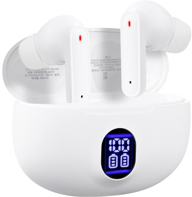 팬택 LCD 무선 커널형 블루투스 ENC 노이즈캔슬링 이어폰, TBT-100, 화이트