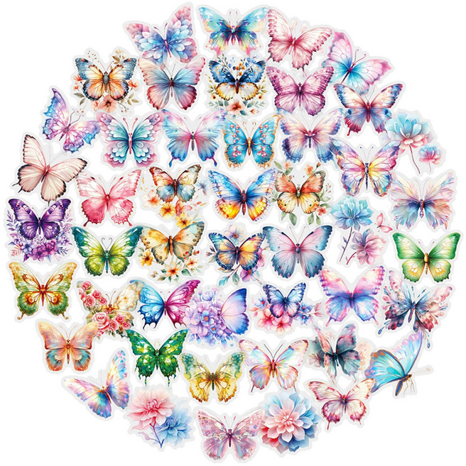 코히모 다꾸 플라워 Pet Diy 꾸미기 투명 스티커 5W0544, 50개, 나비