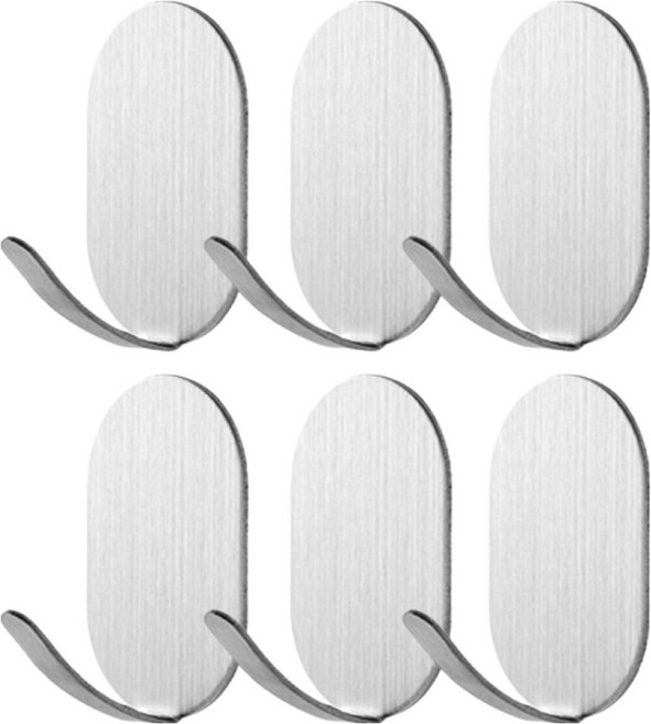월드크린 슬리 접착식 고리형 후크 걸이, 실버, 6개