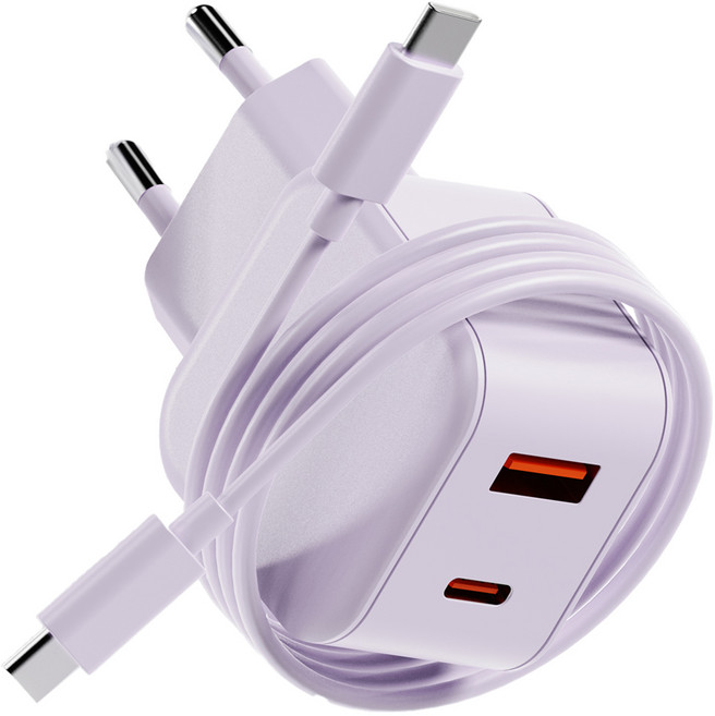 일리온 PD충전 25W 2포트 멀티 초고속 충전기 어댑터 + C to C 케이블 1m 세트, 라벤더, 1세트