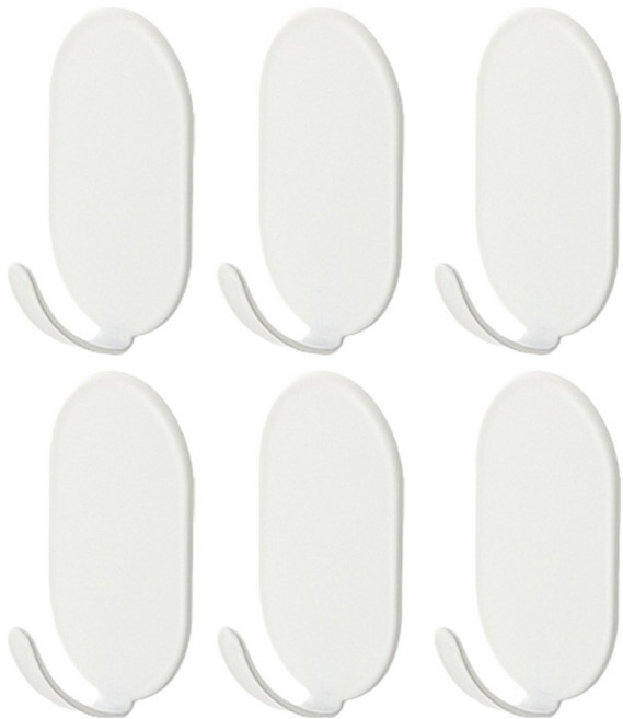 월드크린 슬리 접착식 고리형 후크 걸이, 화이트, 6개