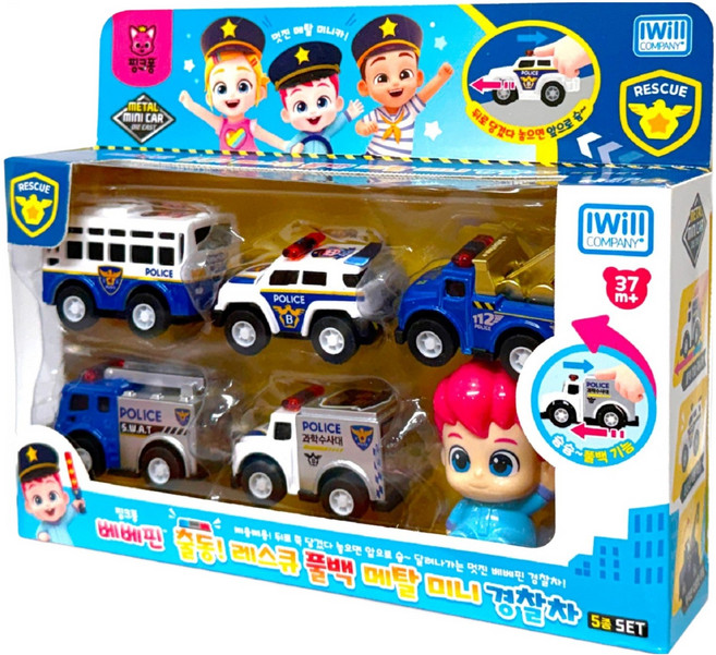 IWill COMPANY Bebefinn 出動救援警車 回力金屬迷你車 6件組, 1套, 混合顏色