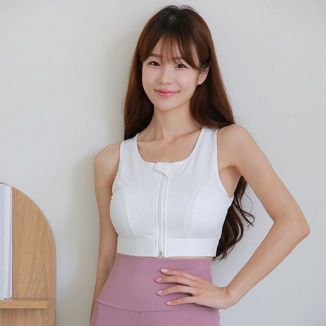 문릿 여성용 이지핏 앞지퍼 스포츠브라 베이직