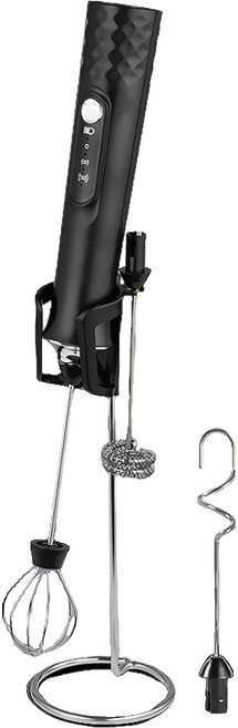 SUNORO 家用電動三頭奶泡器 帶雙耳塑膠支架, 黑色, ali-1