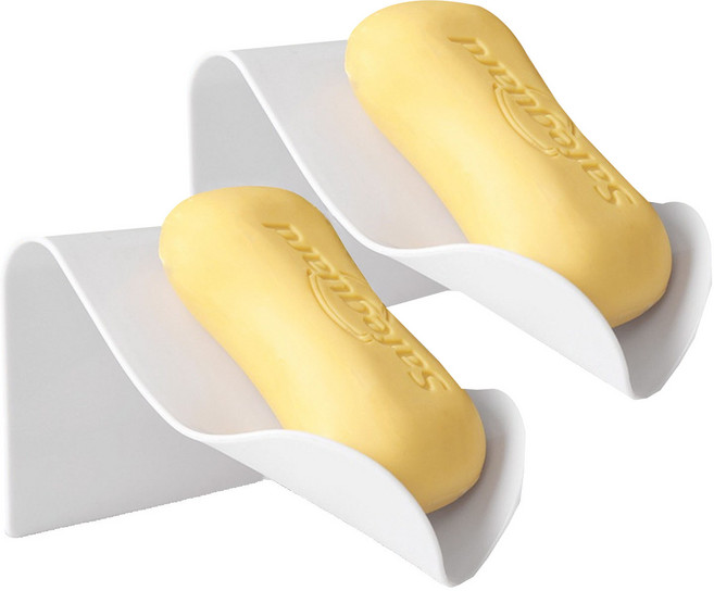 솔브리빙 무타공 붙이는 다용도 물빠지는 수세미 비누 거치대, 화이트, 2개