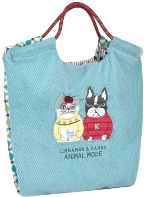 kUSUgURU JAPAN 日本眼鏡貓 Animal Mode系列 緹花繩手柄刺繡羊毛感提包/購物包 三種用法的提/背包