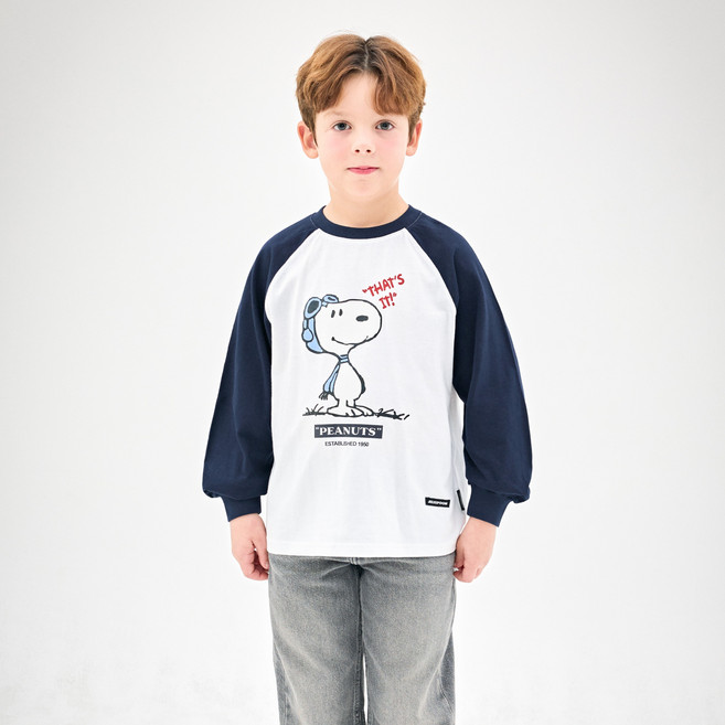 젤리스푼 아동용 피너츠 스누피 레글런 배색 티셔츠