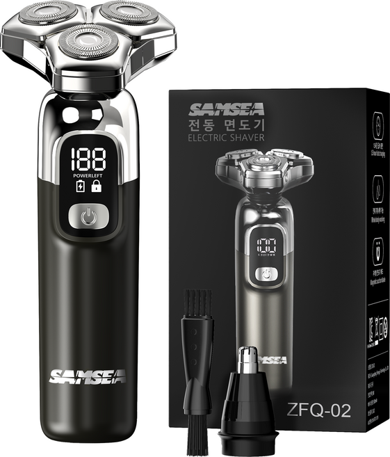 SAMSEA 자석 칼날 헤드 6방향 휴대용 2 in 1 8W 대출력 전기면도기 + 코털 제거기, ZFQ-02, 블랙