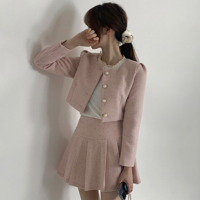 어반라인 타니즈 바스 하객룩 봄 가을 트위드자켓 + 주름스커트 셋업 세트