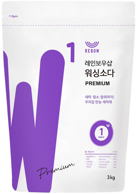 레인보우샵 워싱소다 프리미엄 세탁세제 리필, 3kg, 1개