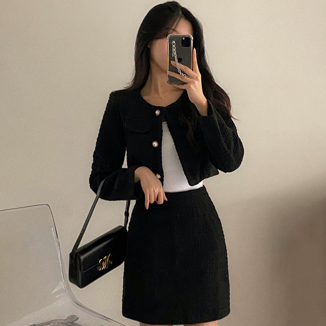 타니즈 세비지 트위드 크롭 자켓 + 스커트 투피스 셋업