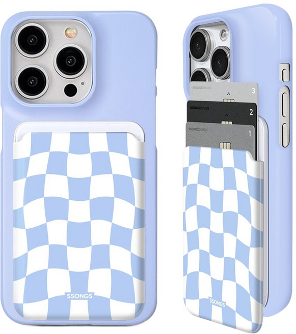 쏭스디자인 카드지갑 슬림 하드 휴대폰 케이스 + 3카드팩 웨이브 체커보드 세트