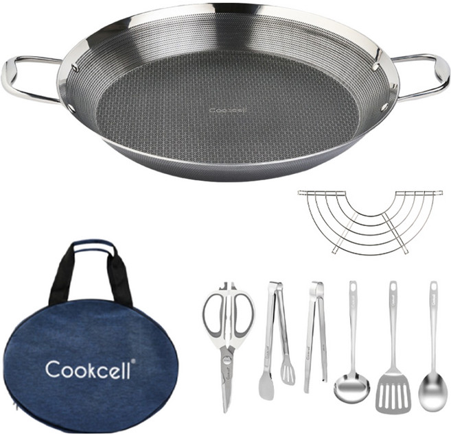 쿡셀 인덕션 7세대 세라믹 블랙에디션 파에야팬 39cm + 스트레이너 + 키친툴 6p + 보관가방 세트, 혼합색상, 1세트
