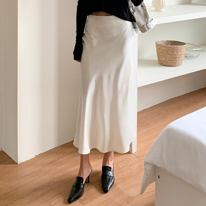 레온무 새틴 머메이드 플레어 밴딩 롱 스커트 cpsk7318k57