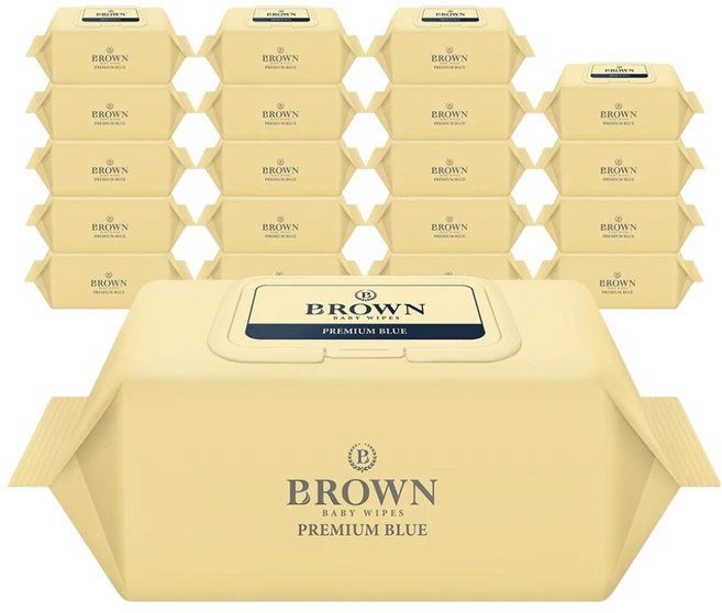 브라운 프리미엄 블루 도톰한 고평량 엠보싱 아기물티슈 캡형, 73g, 72매, 20개 - 쿠팡