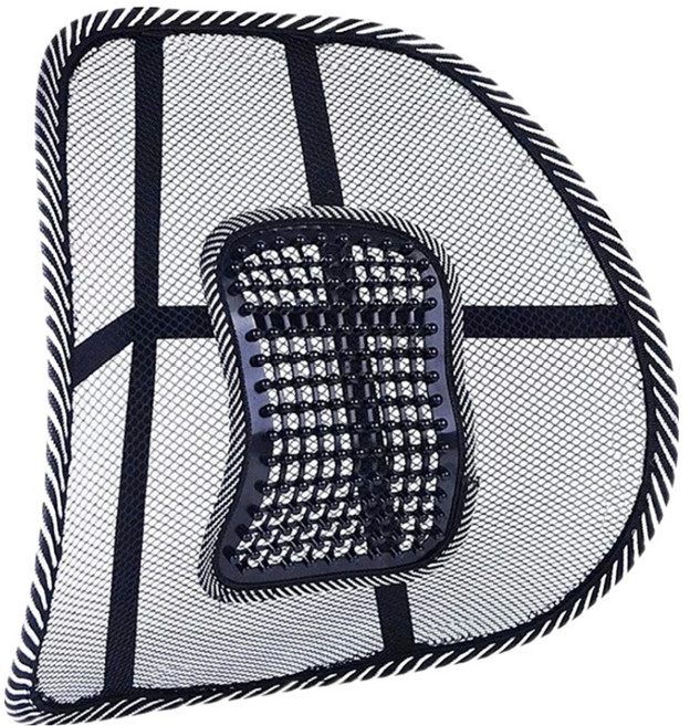 더쎈 차량용 메쉬 통풍 지압 등받이 허리쿠션, 블랙, 1개