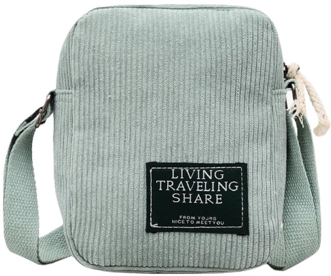 Sayaka 紗彌佳 日系旅人日誌純色質感燈芯絨材質側背包, 淺藍色