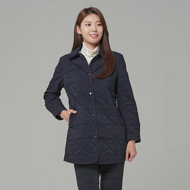 크로커다일 레이디 여성용 골덴카라 중기장 누빔 보온 패딩 점퍼 CLCWPD204