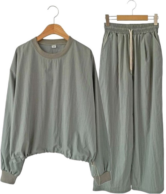 이멀전 바스락 스트링 맨투맨 + 와이드 밴딩 팬츠 세트 cpset3807k57