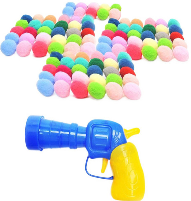 티티펫 고양이 빵야빵야 슈팅건 + 폼폼볼 100p 세트, 랜덤발송(폼폼볼), 1세트