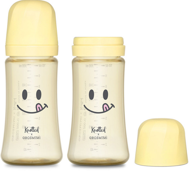 그로미미 노티드 PPSU 스마일 젖병 트윈팩, 레몬 슈가, 300ml, 1개