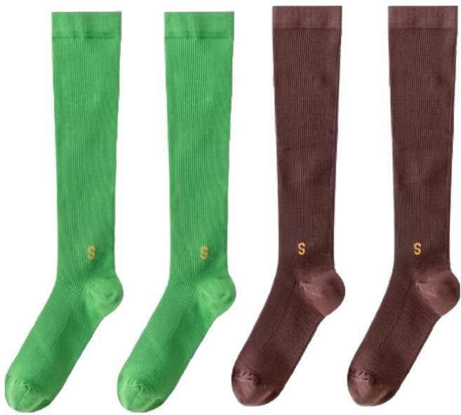 휴올리 골프 필라테스 러닝 압박 니삭스 2켤레 세트, 그린, 브라운, 1세트