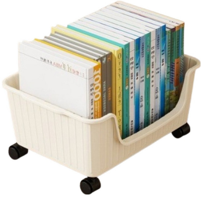 데일블룸 이동식 북카트 바퀴 수납함 책꽂이 트롤리 대형, 크림색, 1단