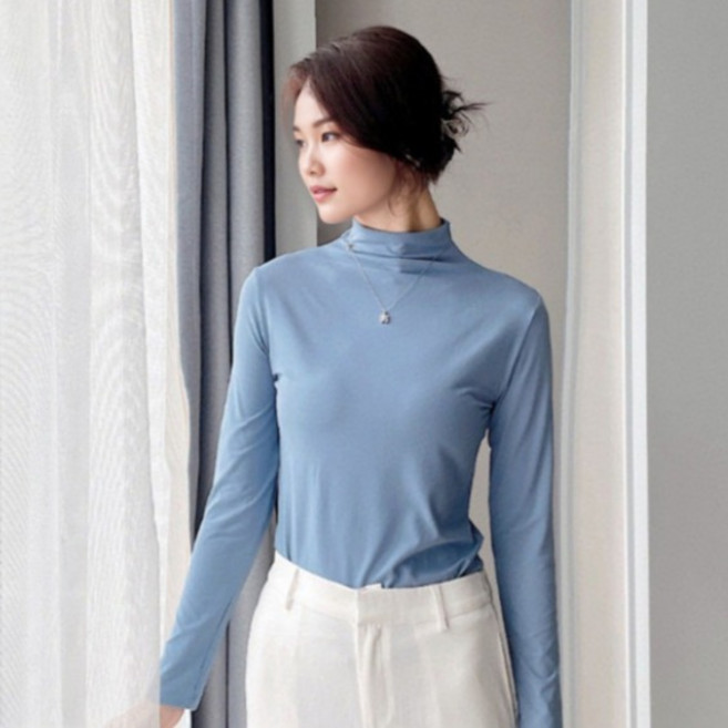 라라온 여성용 컬러 베이직 슬림핏 반폴라 긴팔 티셔츠 TSP2957